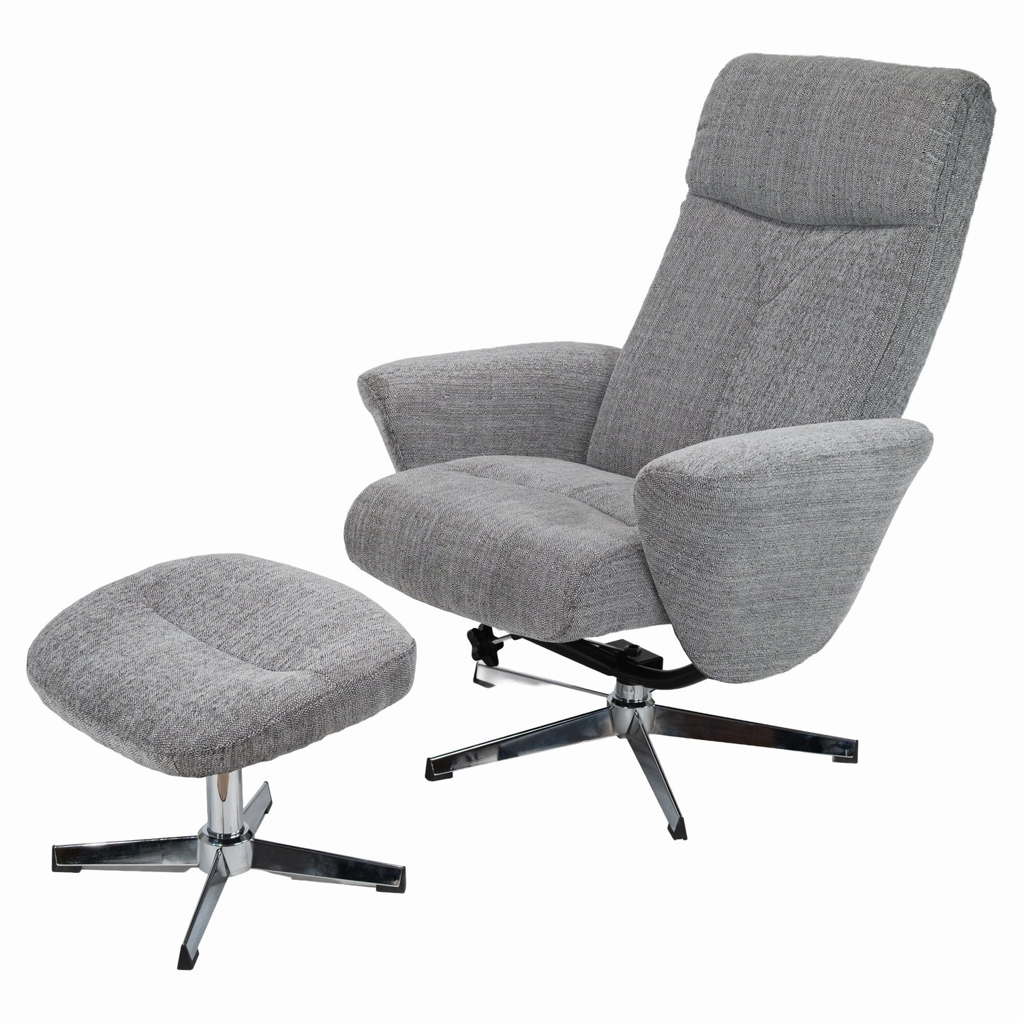 Light Grey Chenille Swivel Recliner Chair with Ottoman - Ergonomic