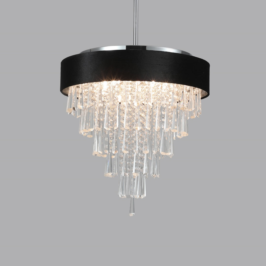 18-Inch Crystal Chandelier with Black Velvet Shade - 8 Lights
