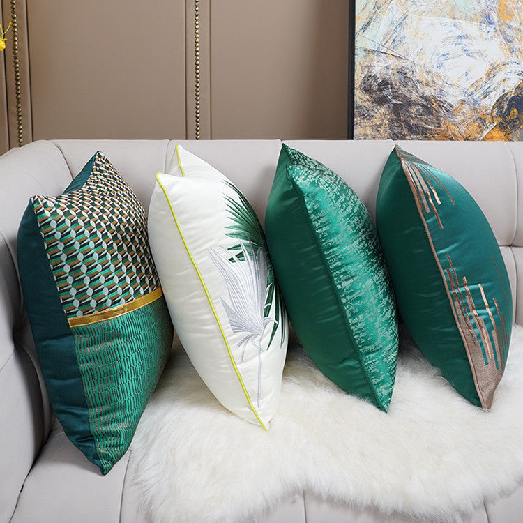 Minimalist Green 45x45cm Embroidered Pillowcase - Modern Home Decor
