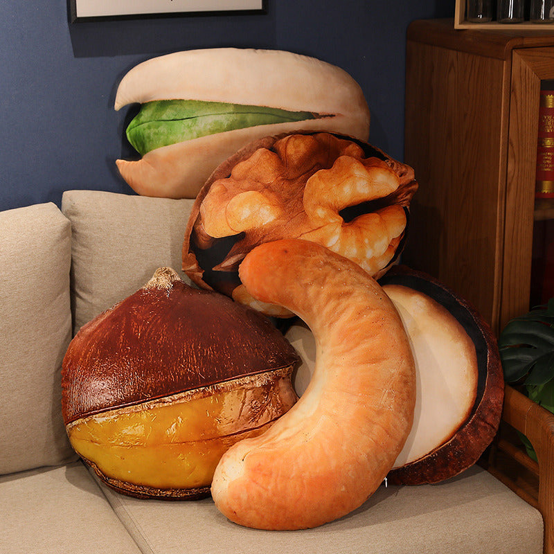 Lifelike Printed Nut Pillow - Peanut, Pistachio, Pecan & More - Home Decor