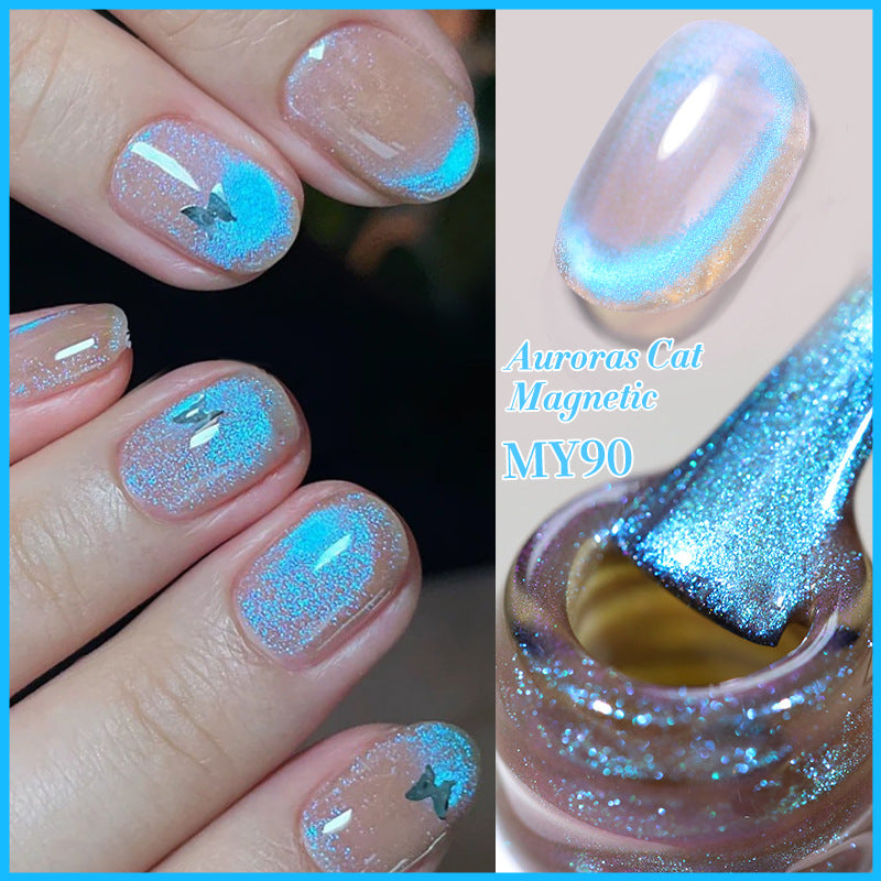 Colorful Cat Eye Nail Gel Polish Set - Dazzling Blue Tear Mermaid Effect
