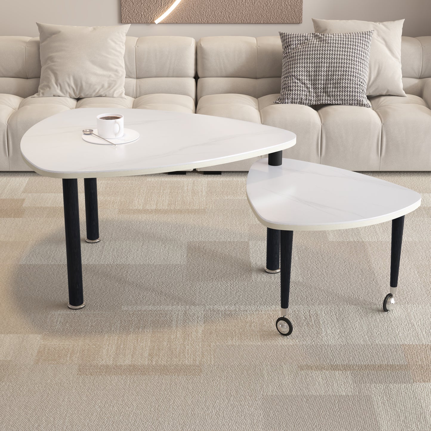 360 Degree Roratable White Sintered Stone Top Rotatable Modern Coffee