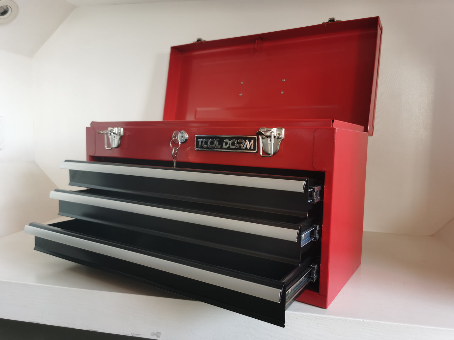 20.3-Inch Metal Tool Box with Drawers, Lockable Steel Chest for Garage and Workshop