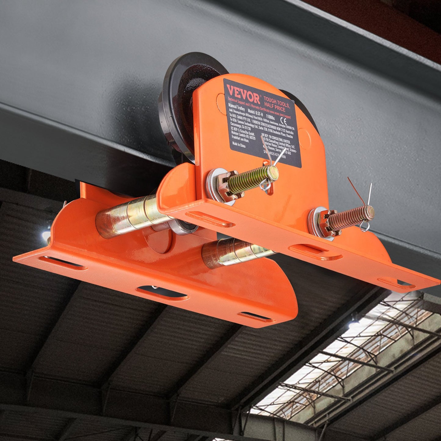 Electric Hoist Manual Trolley with Adjustable Width 1100 Lb Capacity for I-Beam Lifting