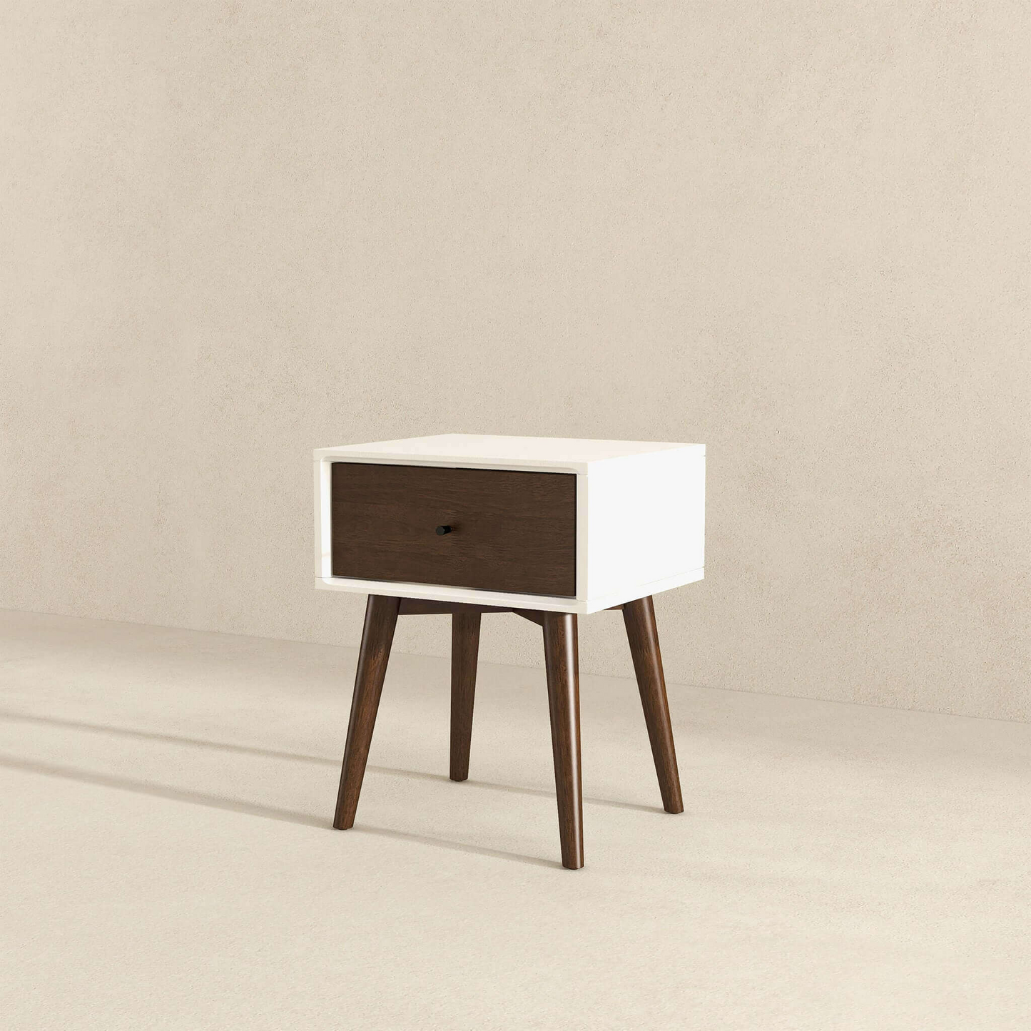 Avery Mid-Century Modern Solid Wood Night Stand 1 Drawer Dark Brown