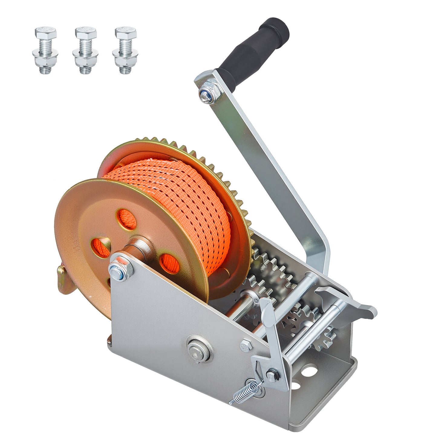 Heavy Duty Hand Winch with 20ft Polyester Strap - Portable Boat Trailer Towing