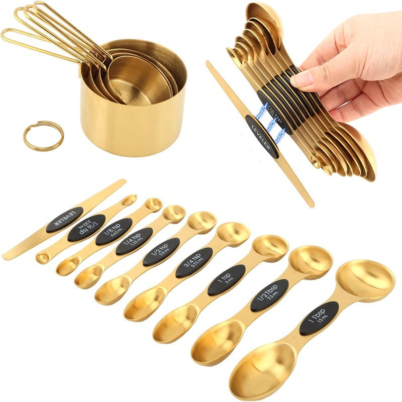 Gold Stainless Steel Measuring Cup and Spoon Set for Baking - Food-Grade Kitchen Tools