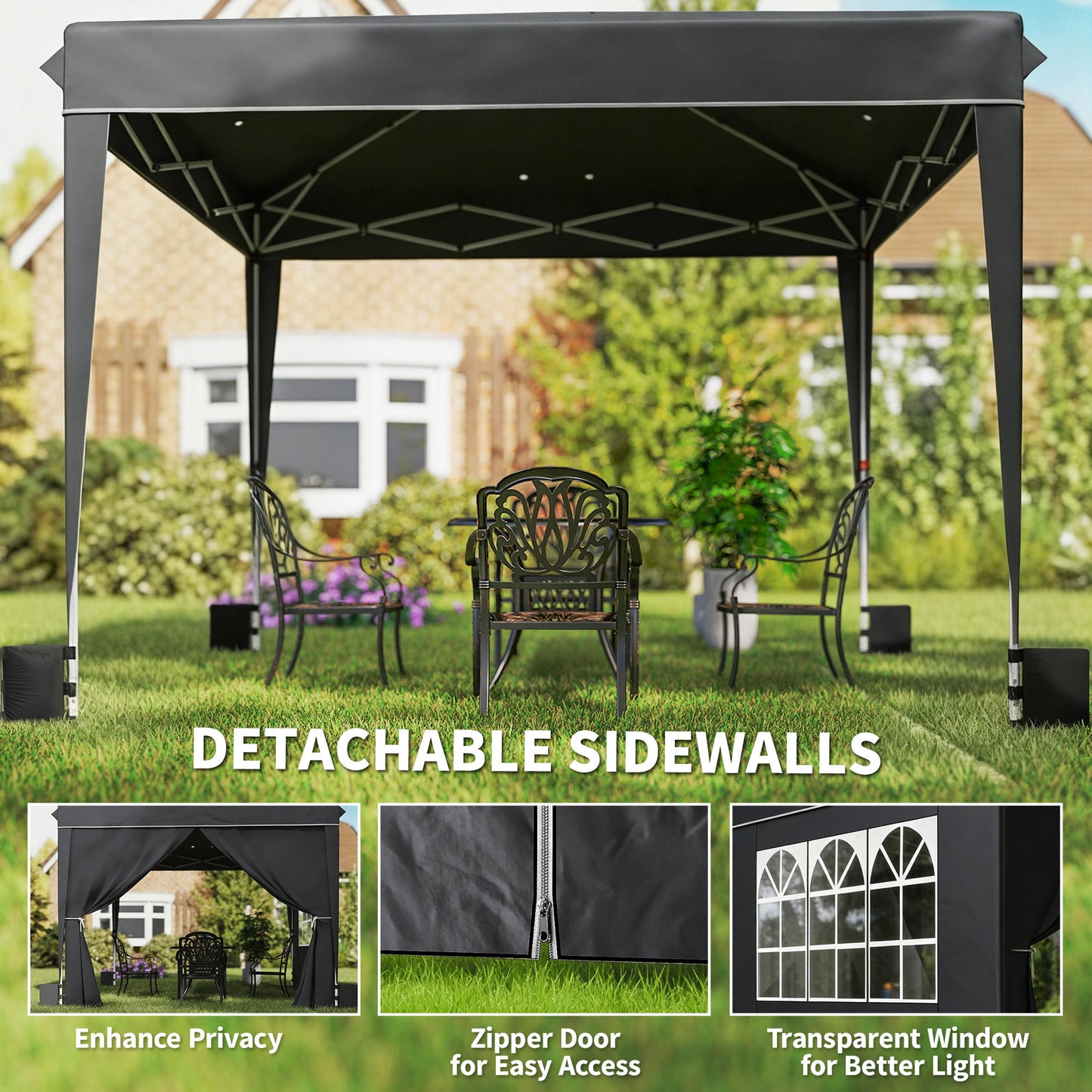 10x10 ft Pop Up Canopy Tent with Sidewalls - Black
