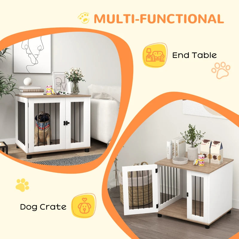 Dog Kennel End Table with Lockable Door - Small Medium Dogs Walnut