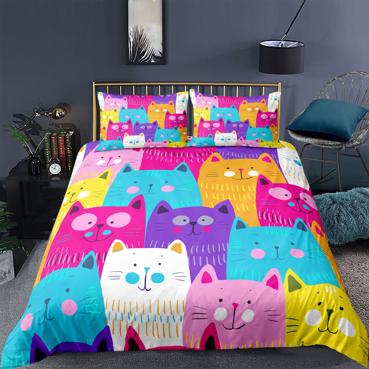 Cartoon Animal Kitten 3D Digital Printed Duvet Cover & Sheet Set - Multiple Sizes