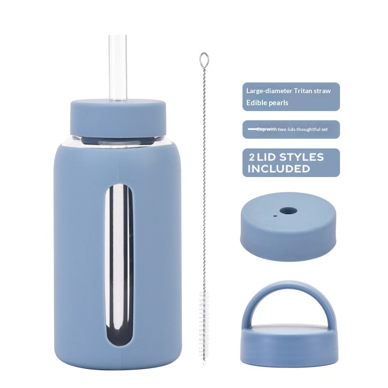 600ml Silicone Sleeve Glass Water Cup with Dual Lids - Heat-Resistant & Sipper-Friendly