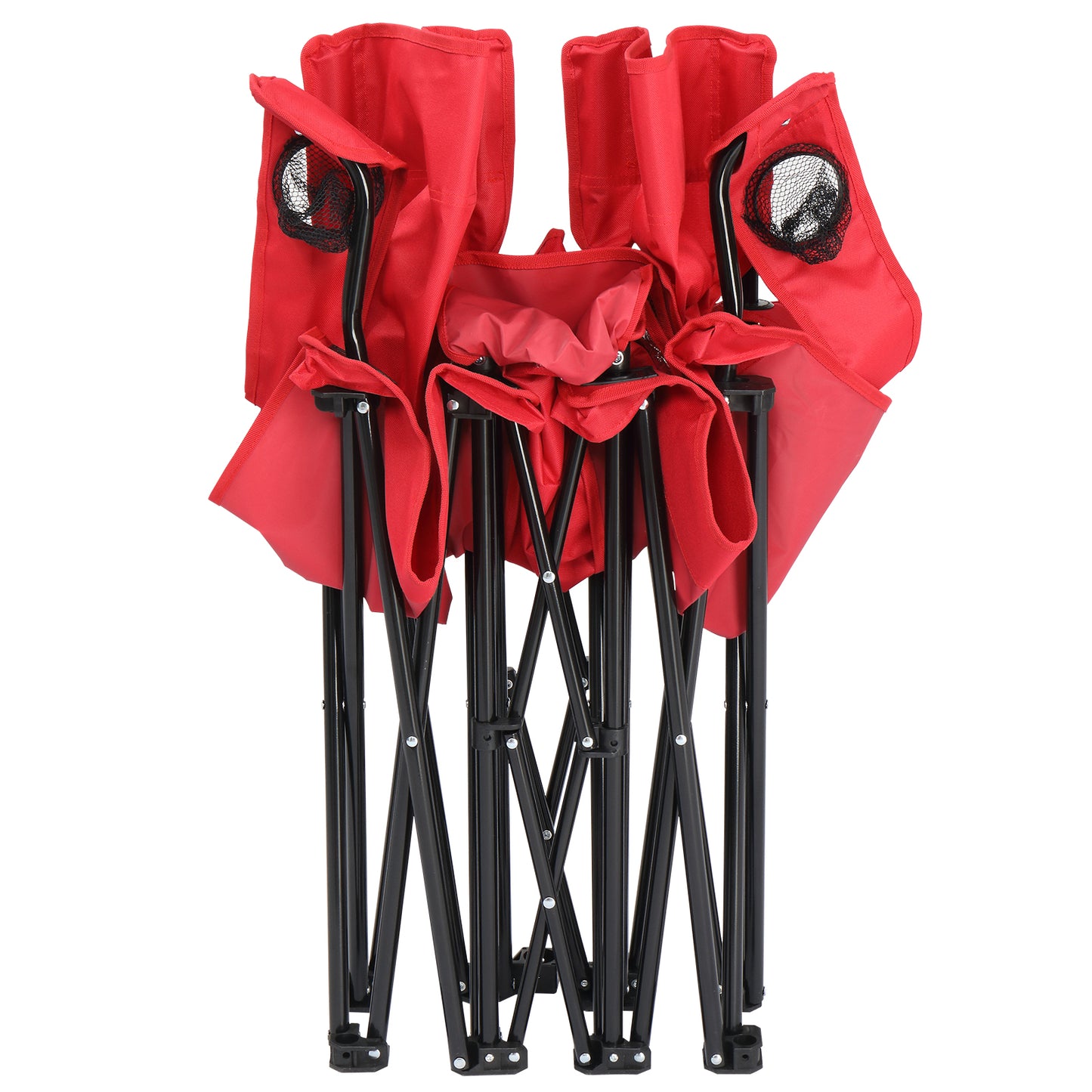Folding Double Camping Chair with Removable Umbrella & Cup Holders - Red