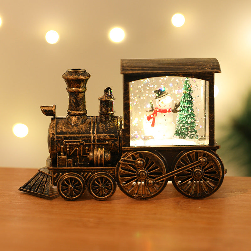 Christmas Santa Claus Water Injection Watering Brush LED Night Light Gold Train Decoration