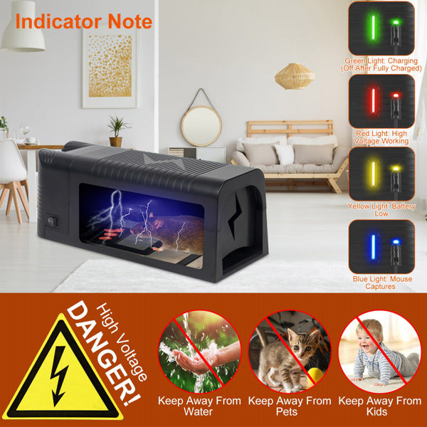 High Voltage Electronic Rat Trap - Rechargeable Indoor & Outdoor Mice Killer