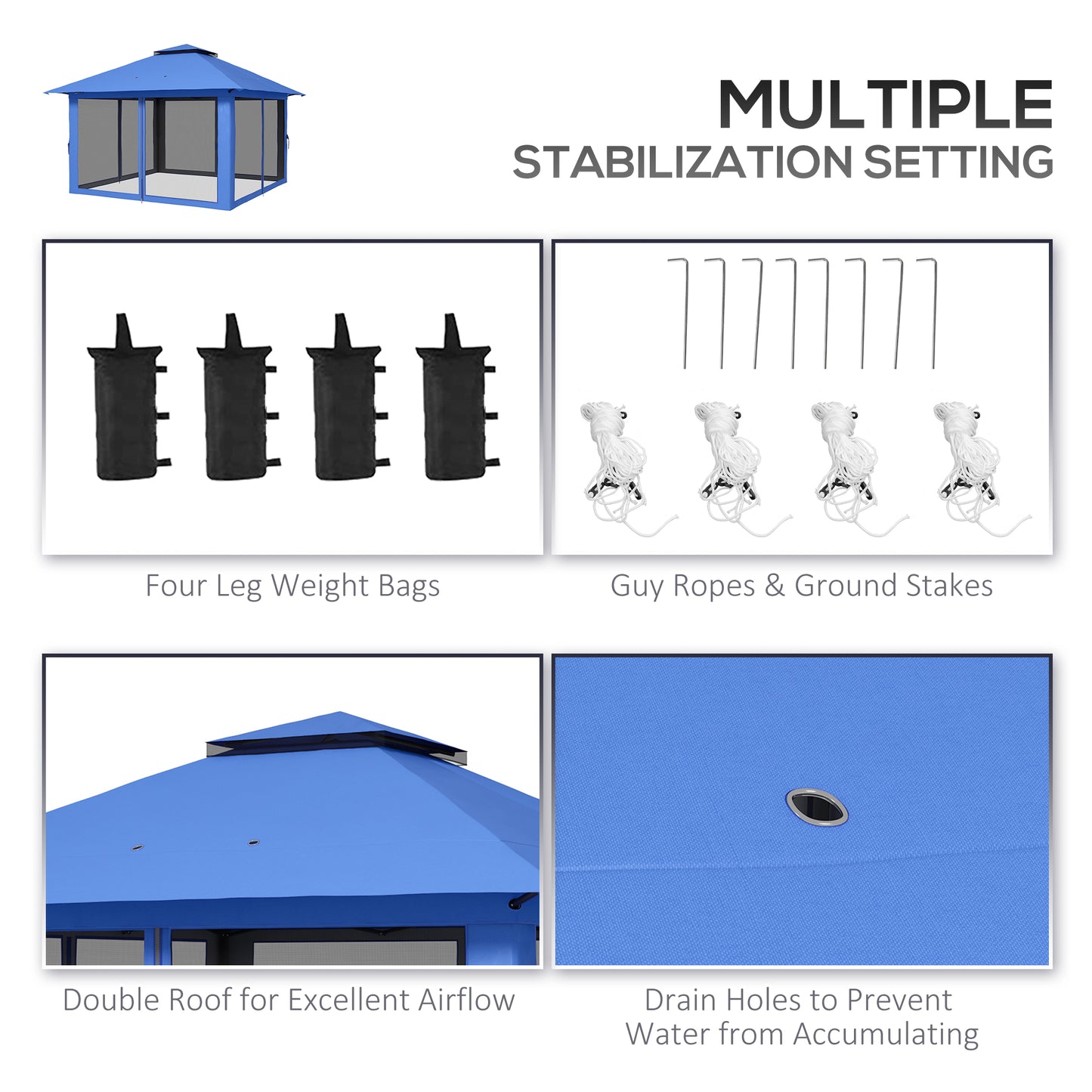 13x13 Pop Up Gazebo Canopy Tent with 2-Tier Roof & Carry Bag - Blue