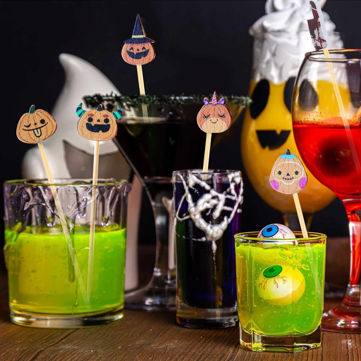 Halloween Cocktail Picks - 100 Bamboo Pumpkin Toothpicks