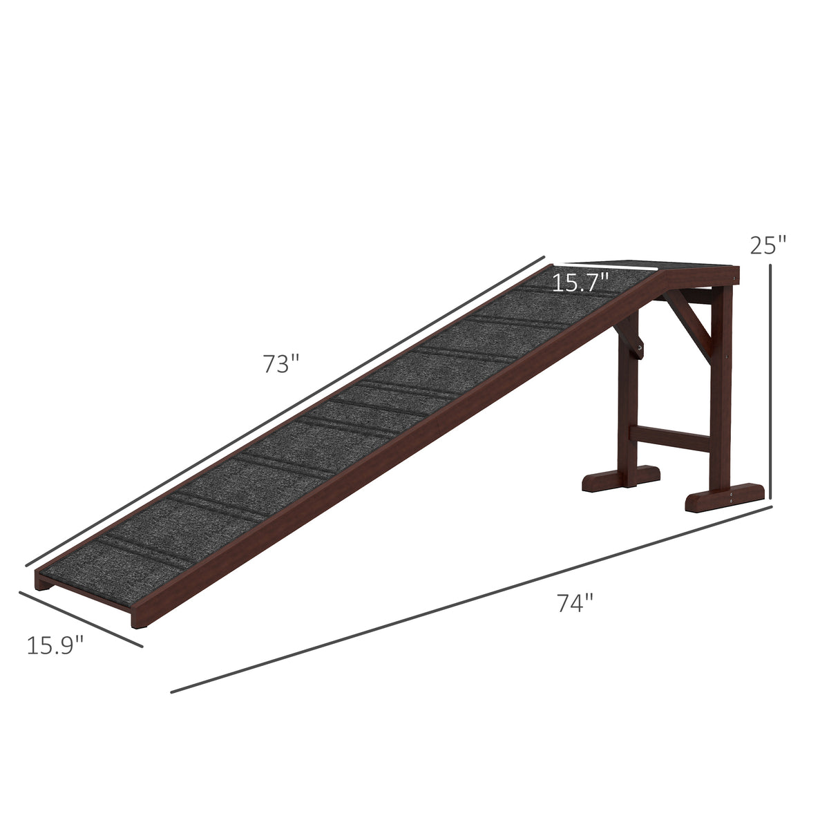 Dog Ramp with Non-Slip Carpet & Top Platform for Easy Access - Brown