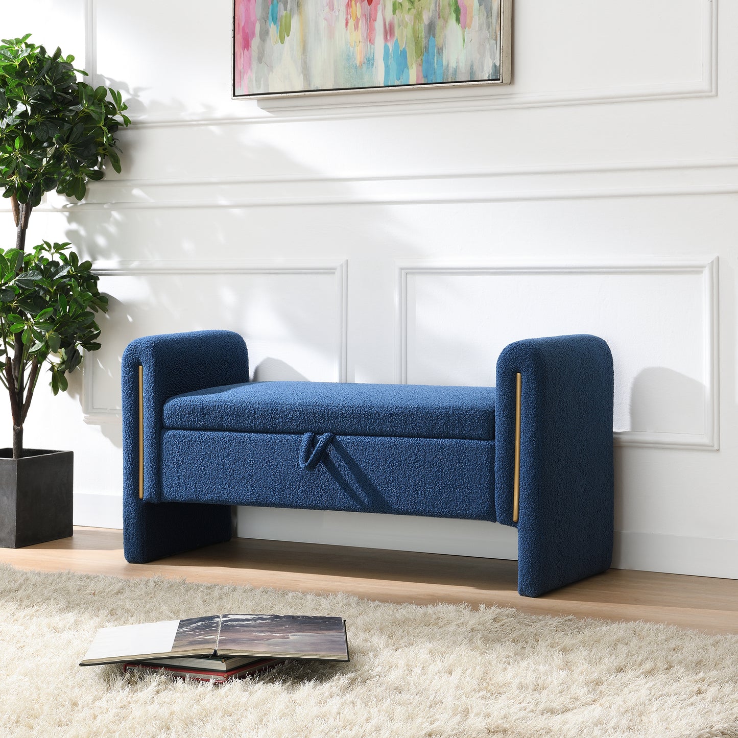 Modern Teddy Bed End Bench With Arms And Storage,Upholstered Large