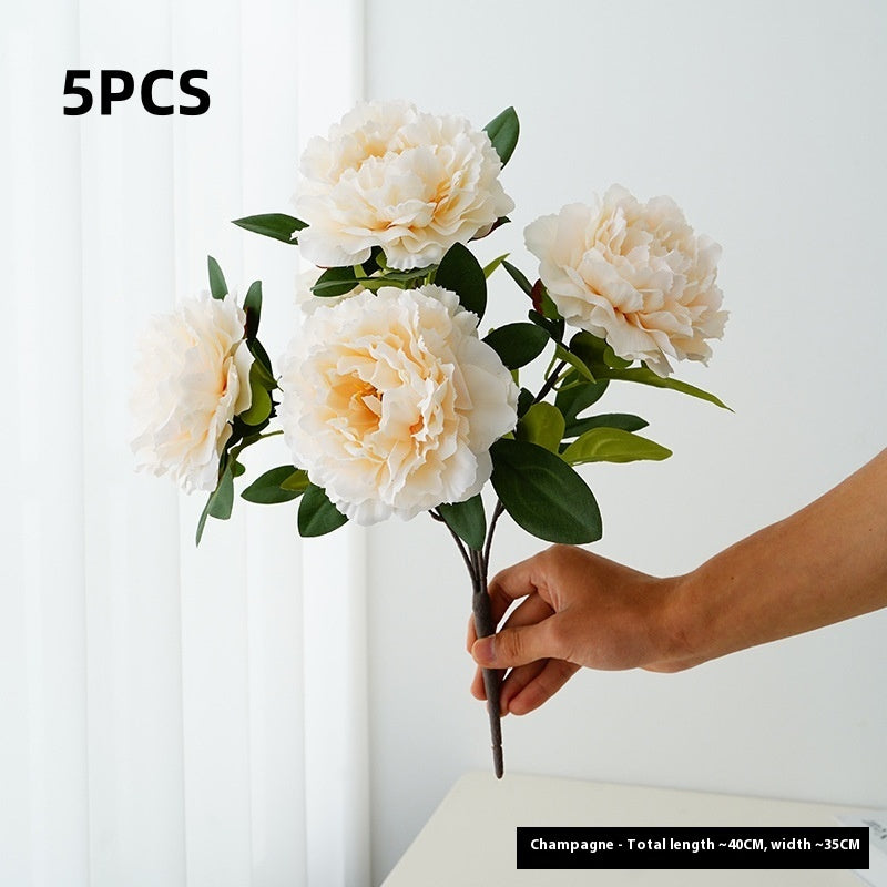 Artificial Flower Peony Bouquet 5-Head Silk Flower Arrangement for Home & Wedding
