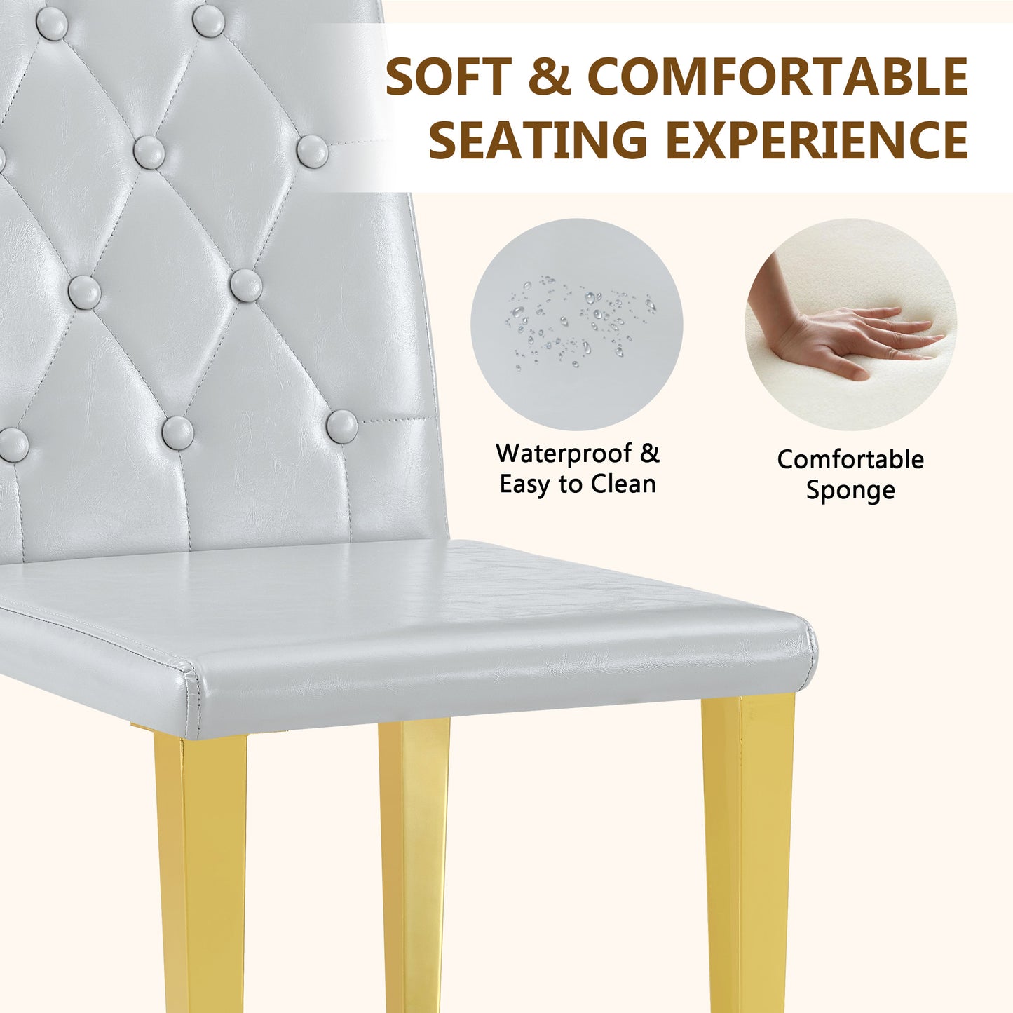 2-piece Set Of Light Grey PU Dining Chairs Ergonomically Designed