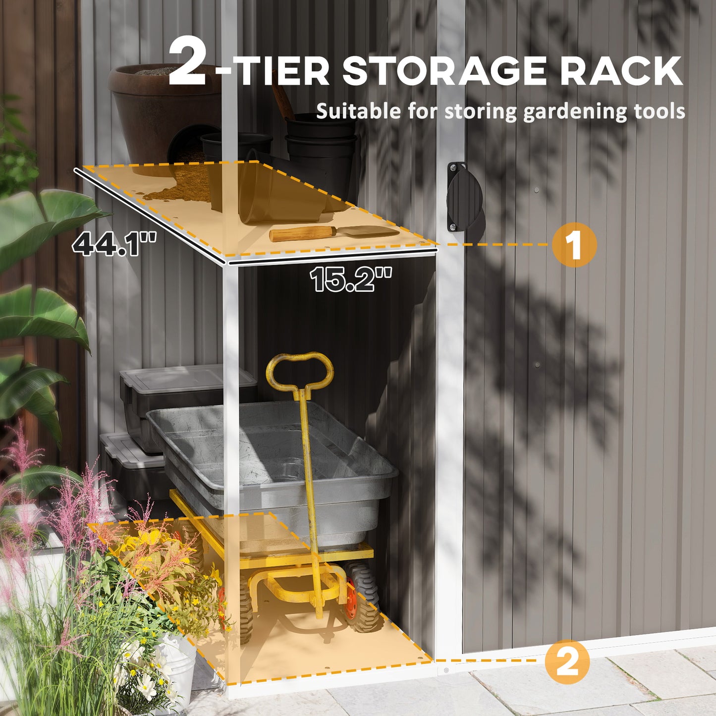 8x4ft Outdoor Metal Garden Shed with Air Vents & Lock - Warm Gray