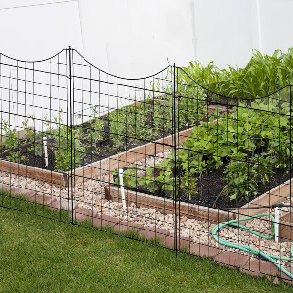 Black Metal Garden Fence Panel with Gate - 36x39 Inches, Rounded Top, Easy Assembly