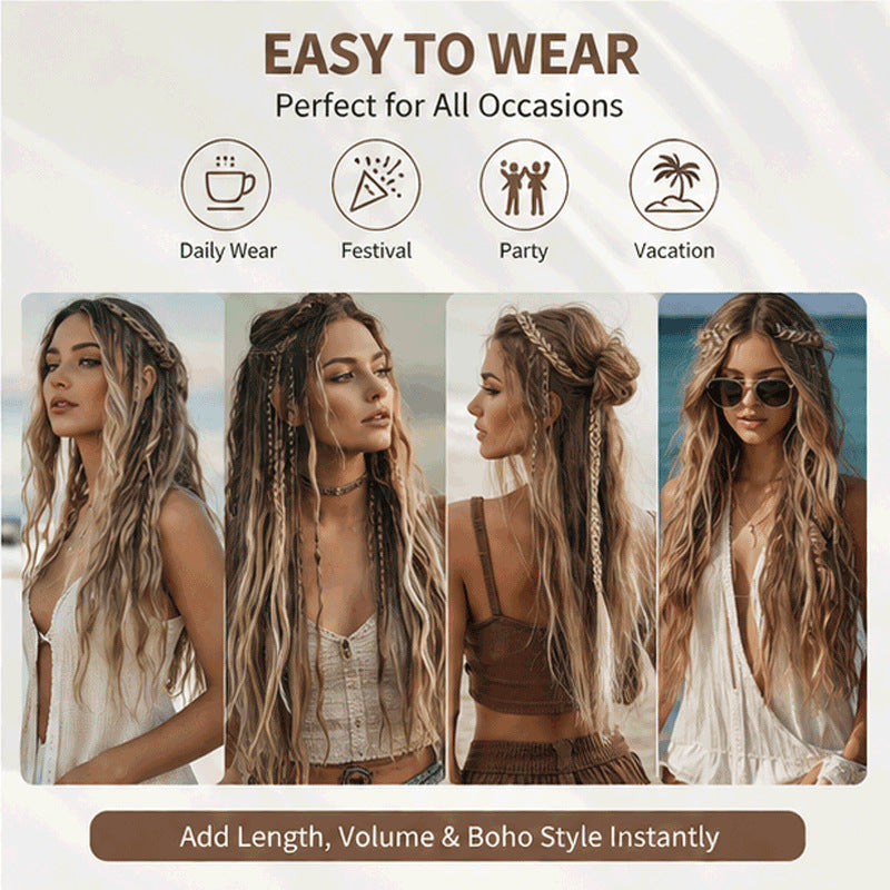 Bohemian Braided Synthetic Hair Wig for Women - High-Temperature Resistant Fiber