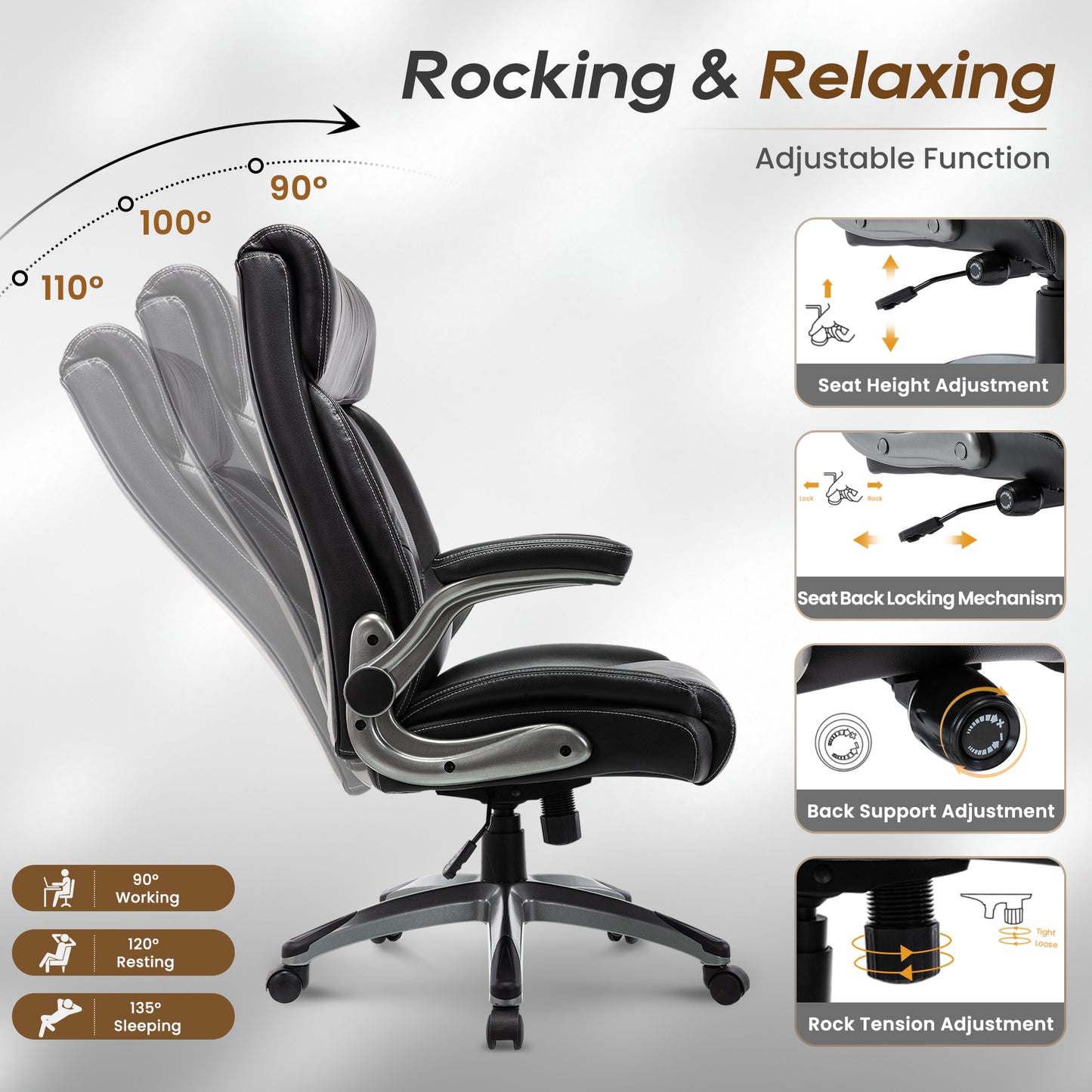 Ergonomic Leather Office Chair with Adjustable Height & Tilt