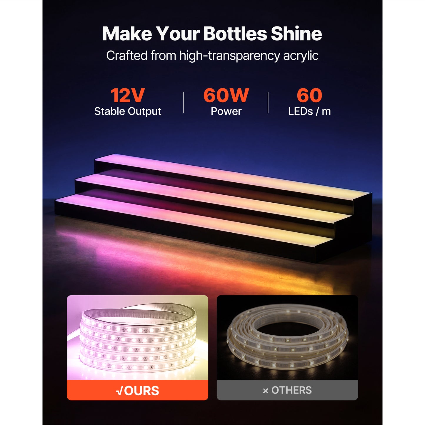 LED Liquor Bottle Display Shelf with Remote & App Control - 3 Tiers, 40 Inch, Acrylic Illuminated Bar Decor for 30-39 Bottles