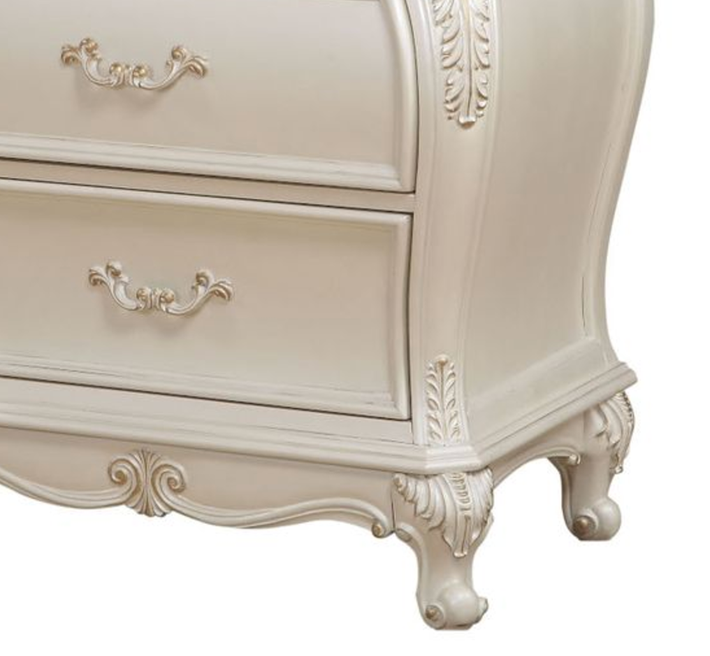 Elegant Pearl White Nightstand with Granite Top