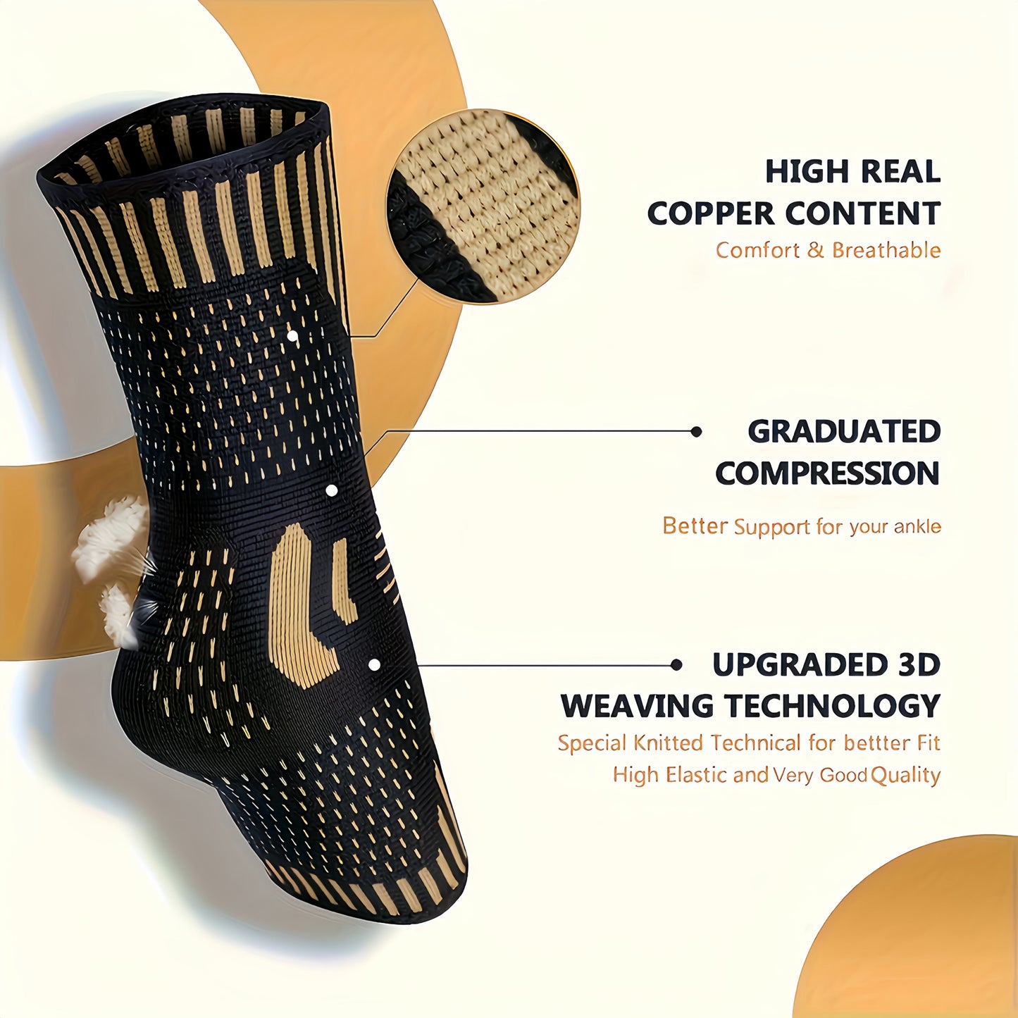 Copper Ankle Support Sleeves - Wicking, Arch Stabilization, Unisex