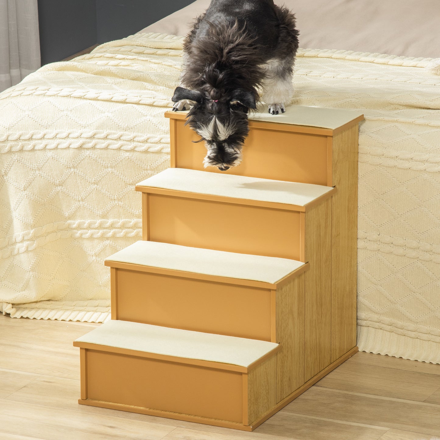 Small Pet Stairs with Cushioned Cover for Dogs & Cats Up to 22 lbs - Natural Wood