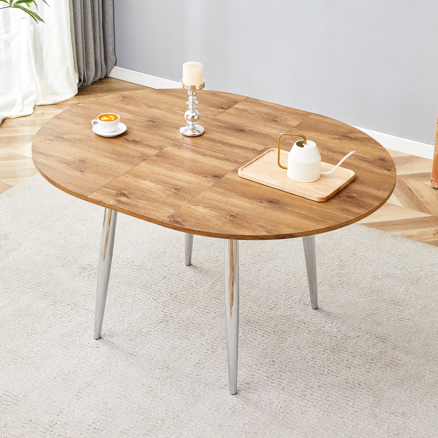 With A Clever Retractable Mechanism, The Wood Grain MDF Table Top And