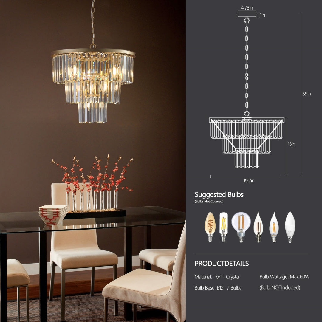 Elegant 3-Tier Crystal Chandelier - Gold Frame Pendant Light