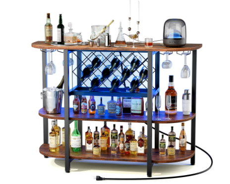 LED Metal Bar Cabinet with Storage - Smart Wine Rack