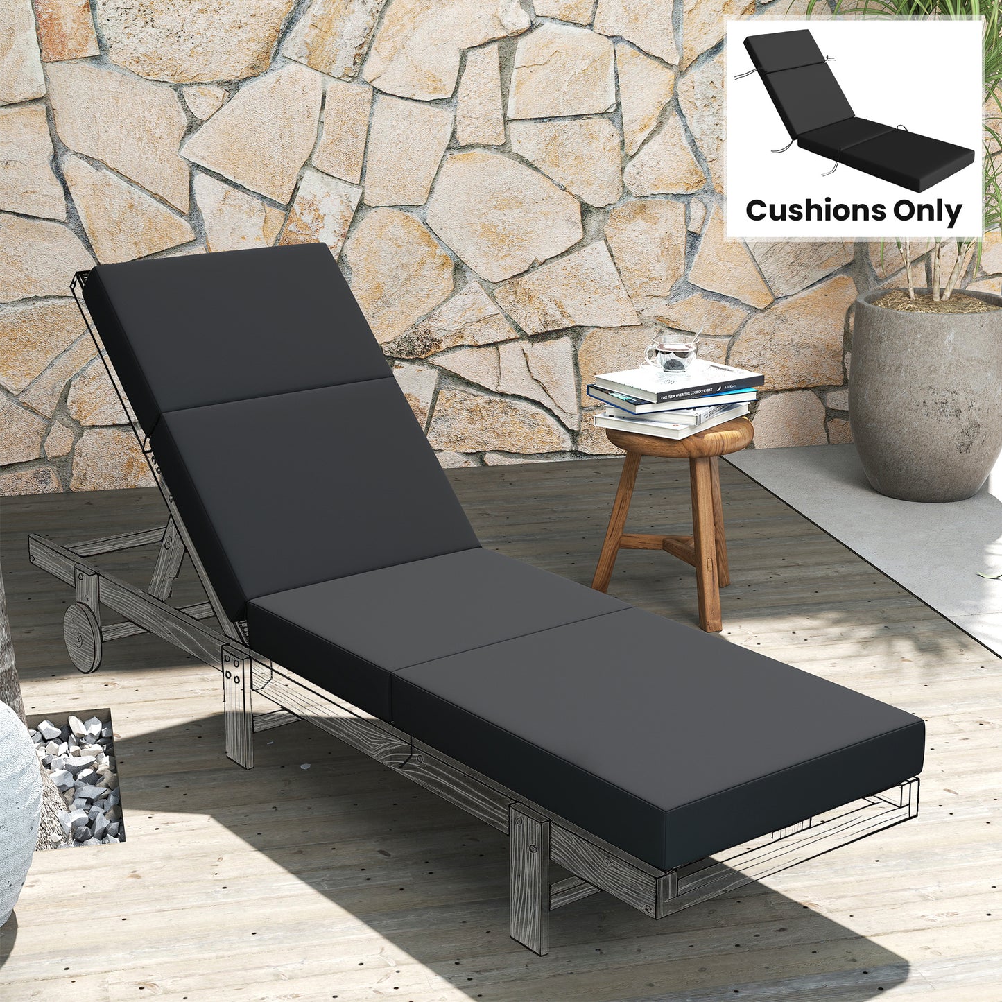 Outdoor Lounge Chair Cushion - 4" Thick, Gray, 21" x 72"