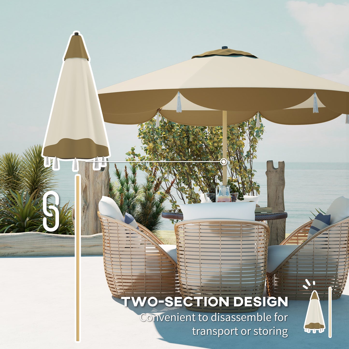 9FT Patio Umbrella with UPF 50+ Protection - Cream White