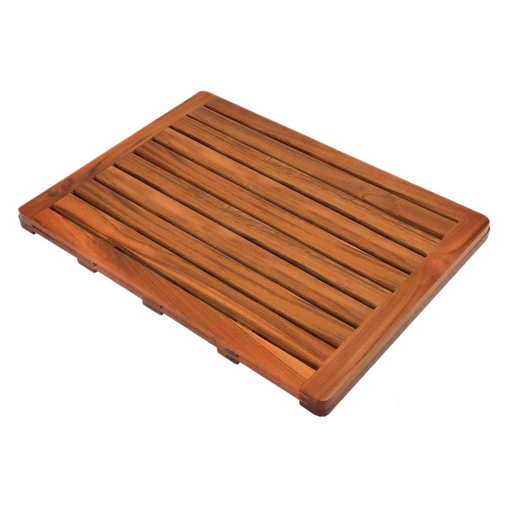 Solid Wood Waterproof Bathroom Shower Mat Non-Slip Bathtub Pedal - Brown, 61x45x3CM