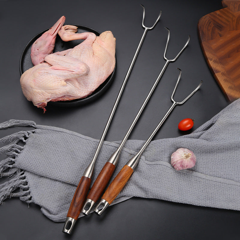 Stainless Steel Meat Hook with Wooden Handle - Kitchen & Food Prep Tool