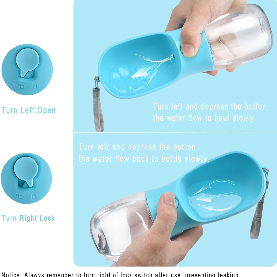 Portable Dog Water Bottle with Food Container - Leakproof Travel Pet Dispenser, Small & Large Sizes