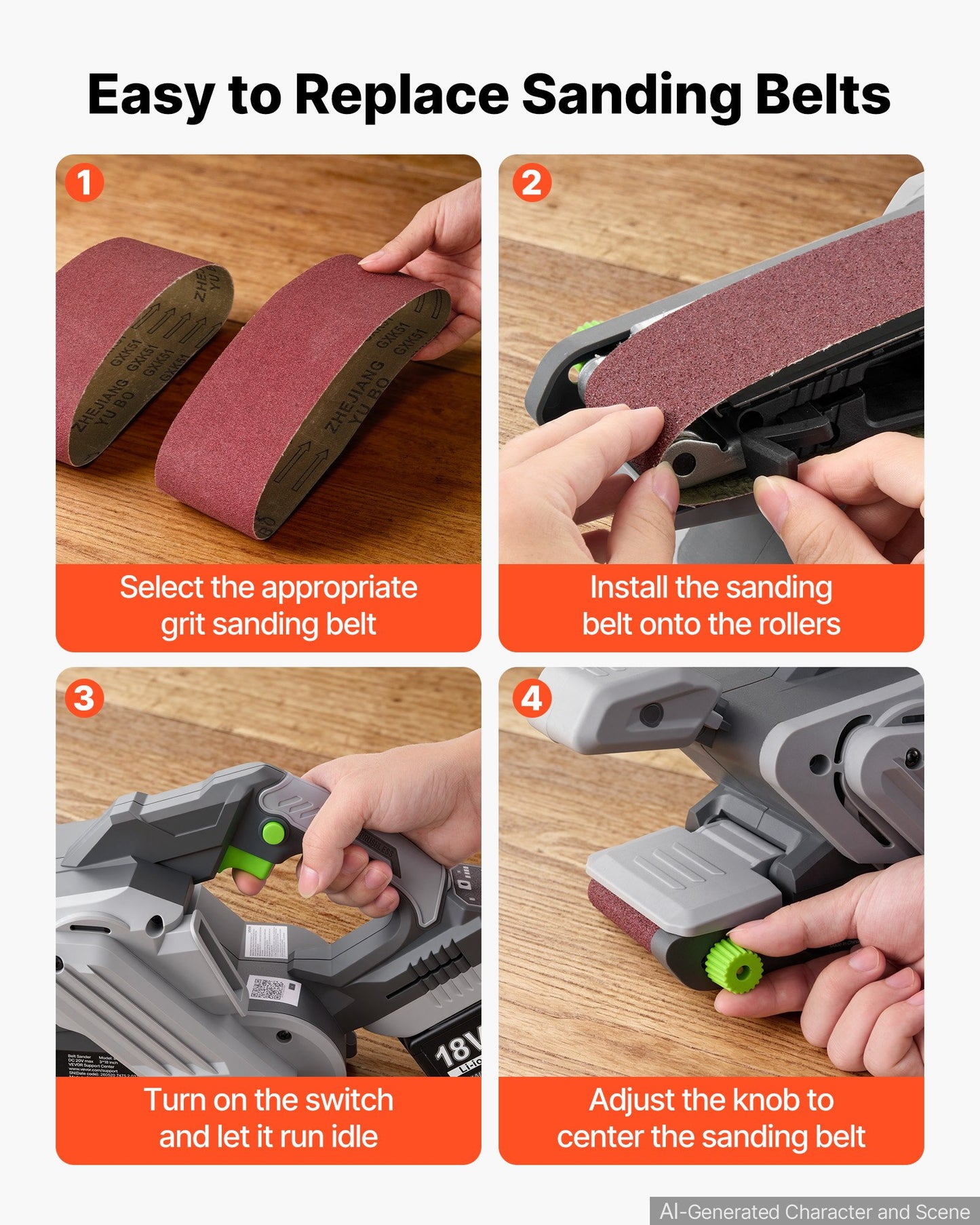 20V Max Cordless Belt Sander for Woodworking with 6 Speeds, 10 Belts & Dust Collection