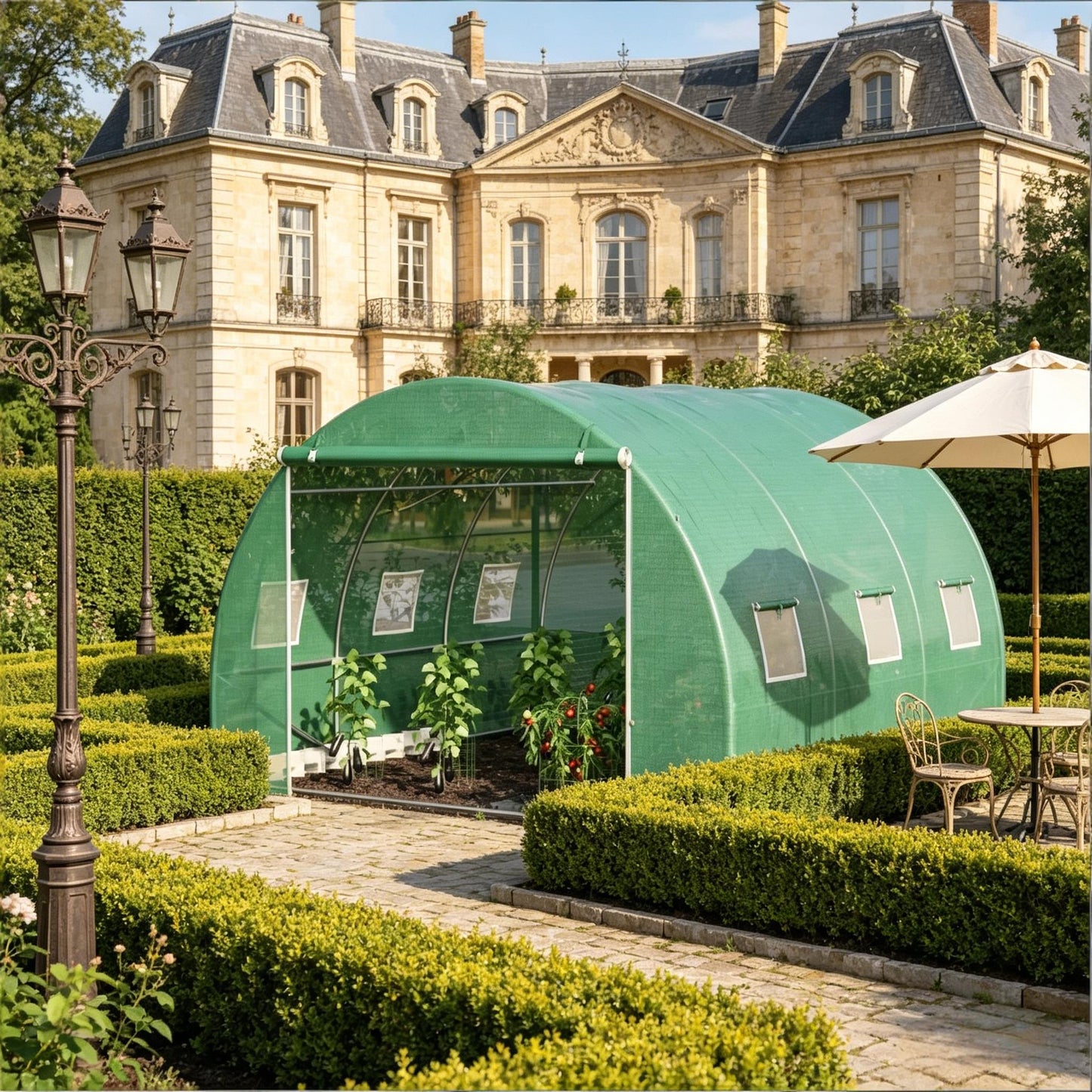 Walk-In Tunnel Greenhouse with Roll-Up Windows - Green