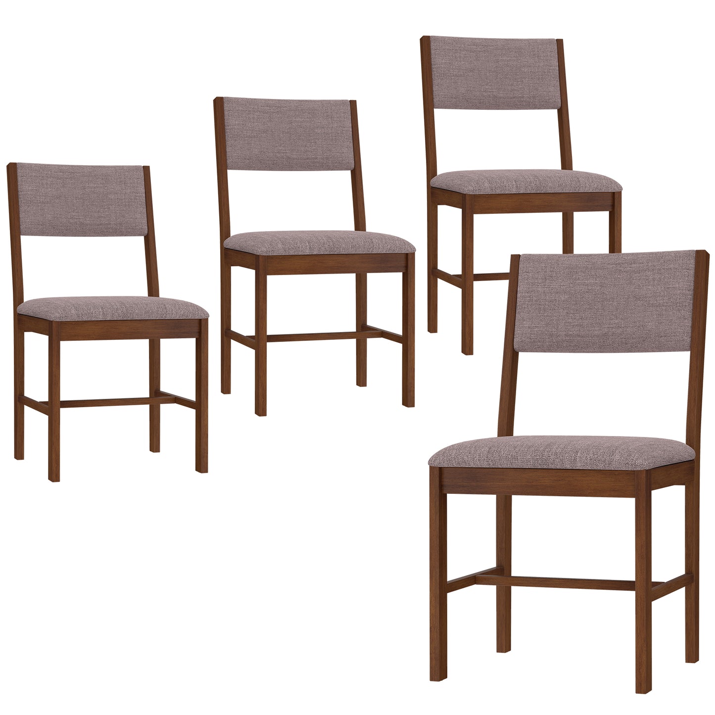 Modern Dining Chairs Set of 4, Linen Fabric Kitchen with Rubberwood