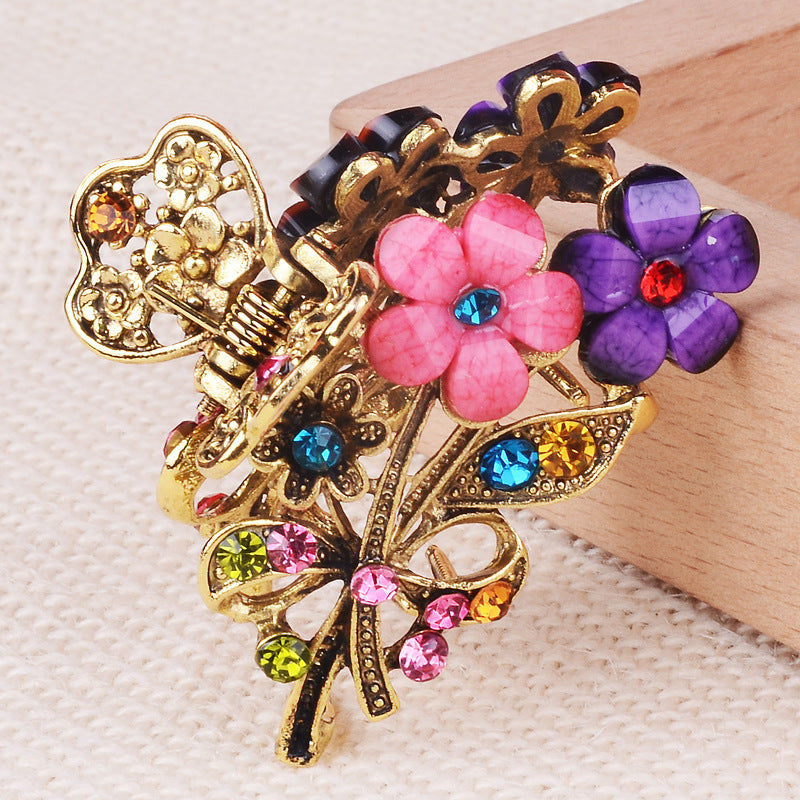 Ponytail Grab Clip Hair Pin Alloy Flower Crystal