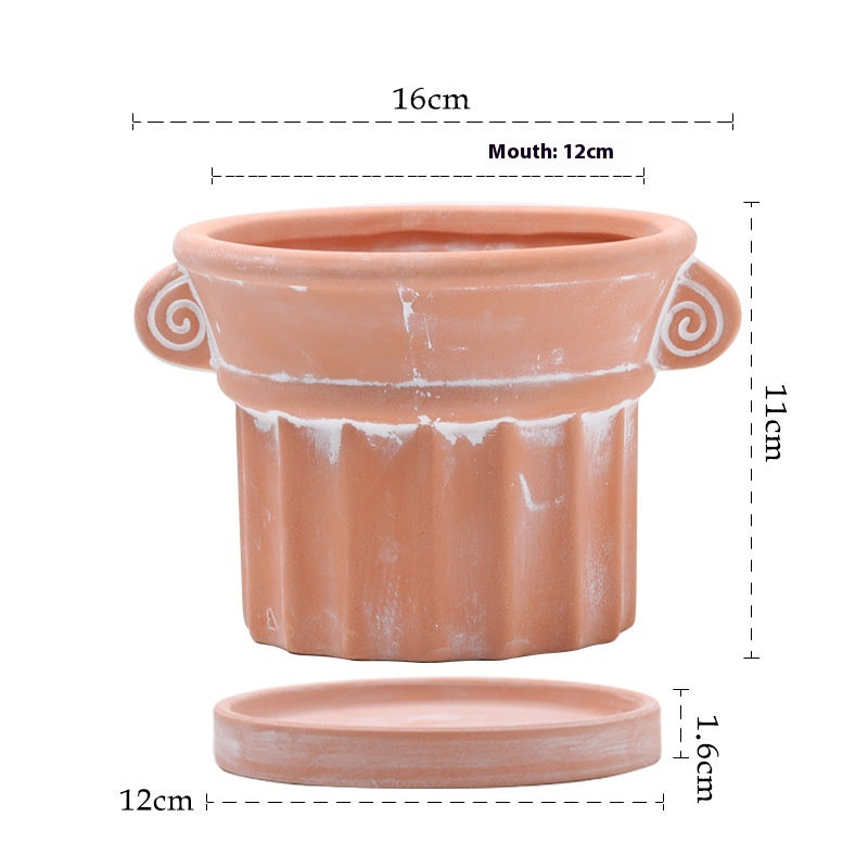 Breathable Red Pottery Flower Pot with Geometric Shape and Holes - Nordic Style
