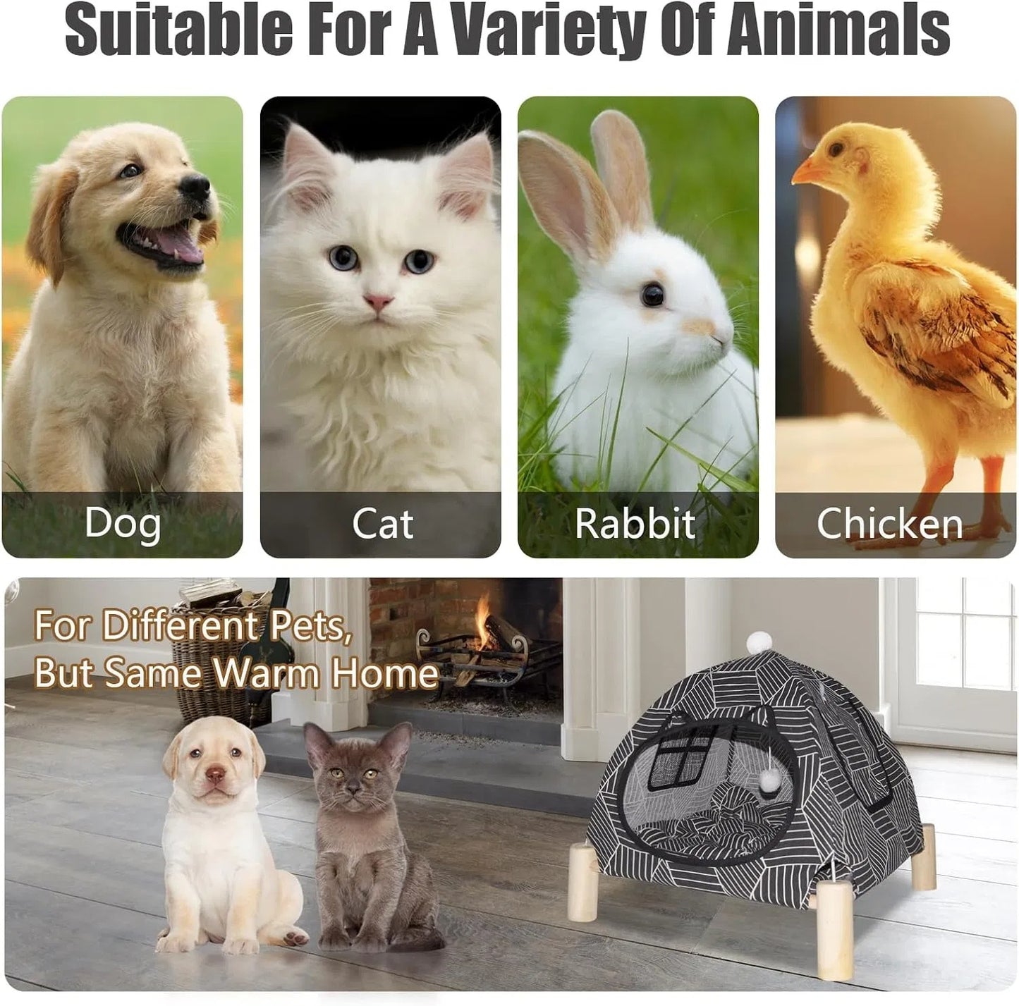 Foldable Indoor Cat Tent Bed with Washable Cushion - Cozy Hideaway for Small Pets