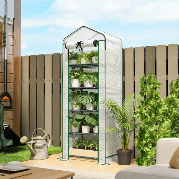 Mini Greenhouse with Double-Layer Roof and 5-Tier Shelf