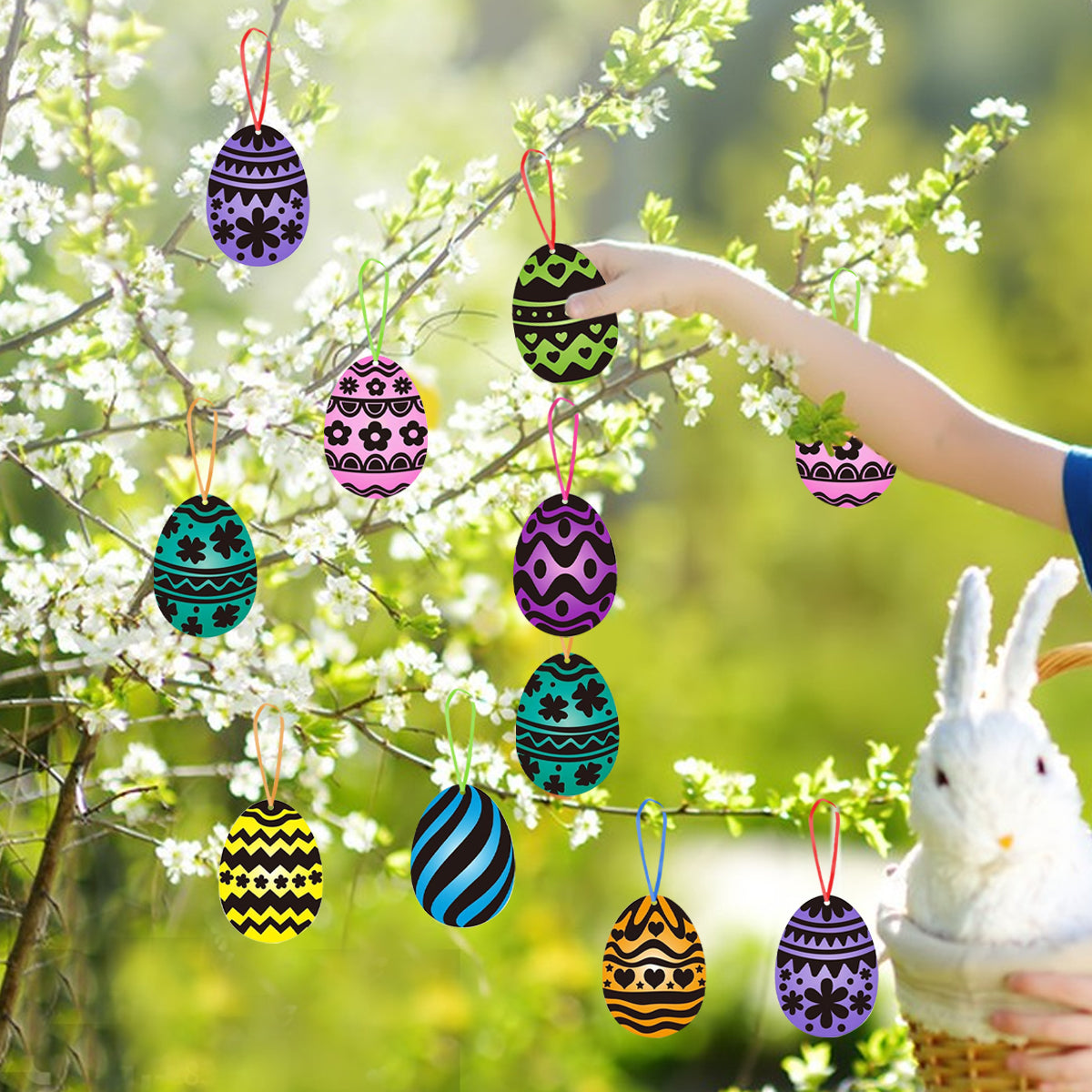 80 Pcs Easter Scratch Art Set - Paper Ornaments with Ropes & Sticks