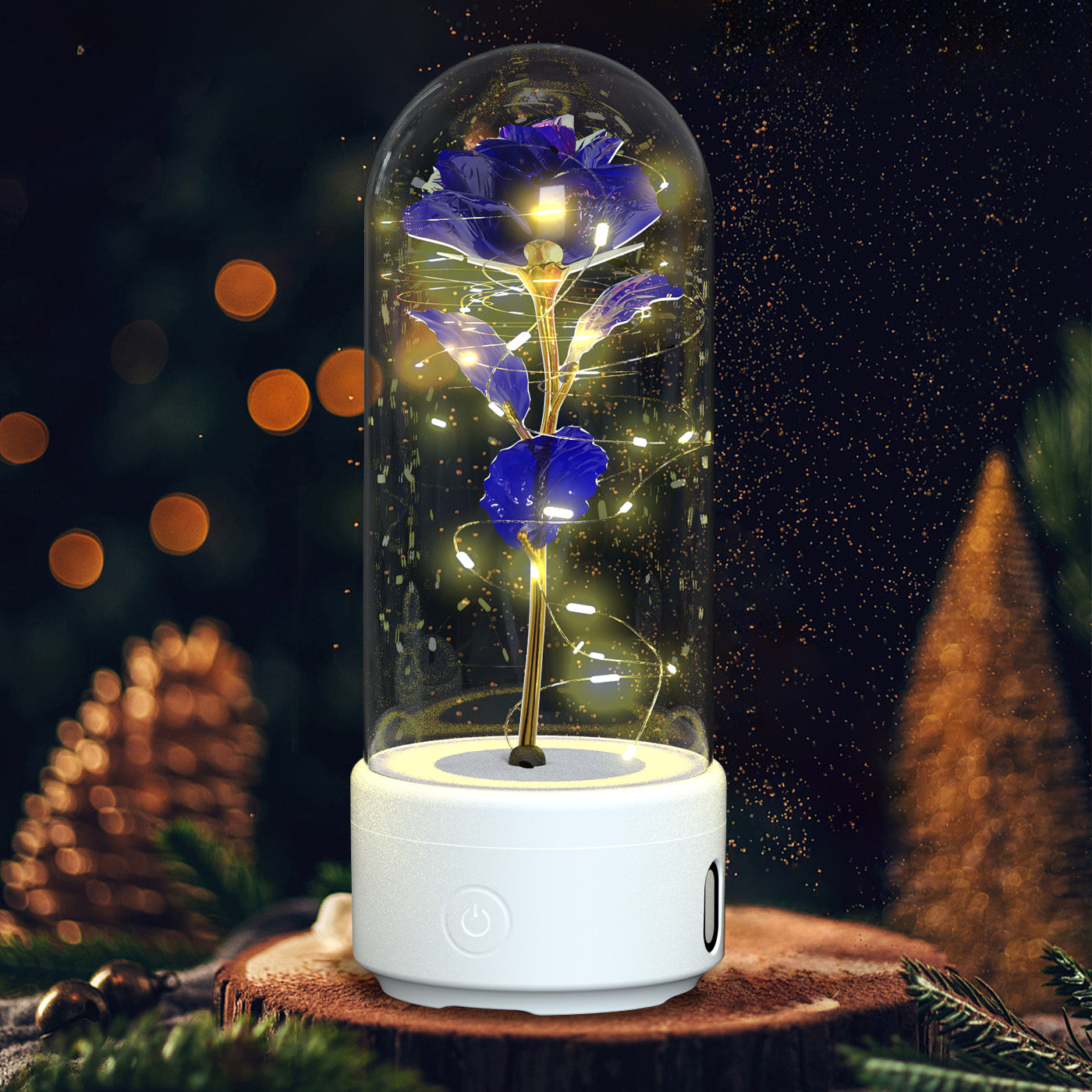 2-in-1 Rose LED Night Light with Bluetooth Speaker - Romantic Glass Decor