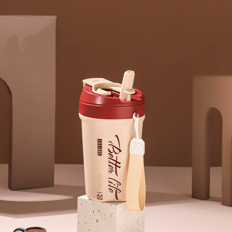 Stainless Steel Travel Mug with Straw Handle - Portable Coffee Cup 520ml-620ml